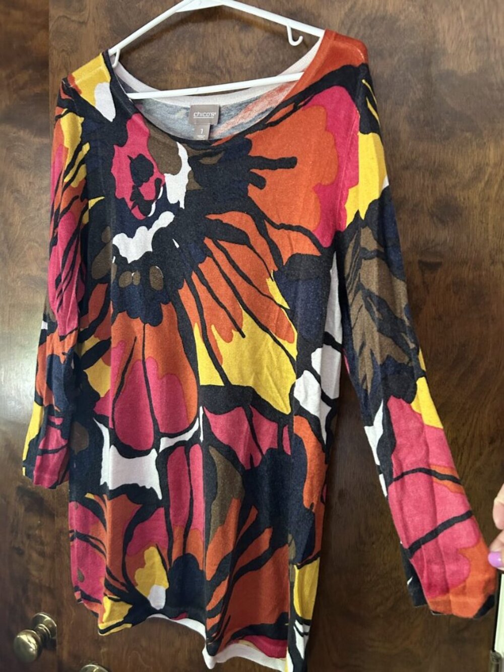 Chico's Multicolor Floral Long Sleeve Top Size 1